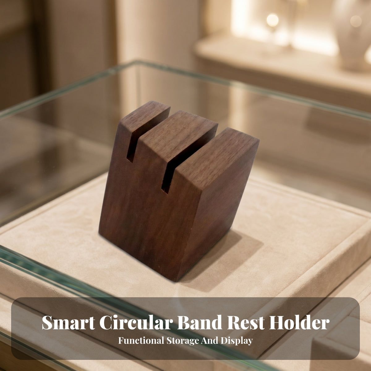 Slanted Walnut Wood Band Stand Dark Brown Small Accessory Storage for Countertop, Showcase