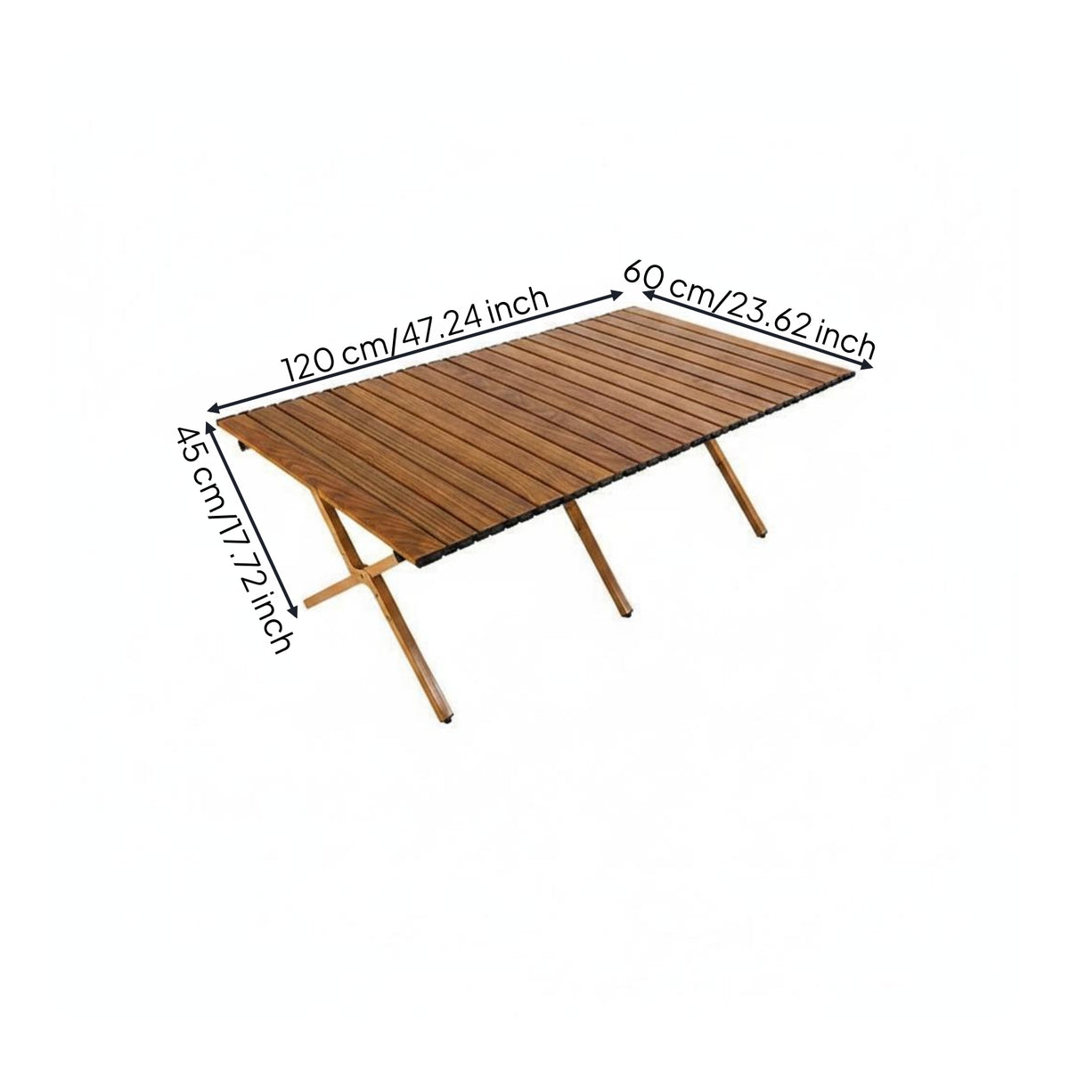 Stable Roll-up Camping Table Sturdy Wood Grain Folding Table Heavy Duty Outdoor Furniture Easy to Clean for Fishing