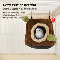 Tree Stump Pet House Small Pet Shelter, Brown Cloth Closed Design Pig Bed, Winter Warm Bird Nest for Guinea Pig House Parrot Nest Squirrel House