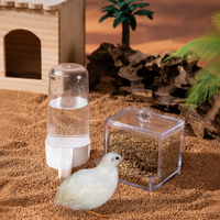 Automatic Chicken Feeder and Waterer Set, Chicken Waterer and Chicken Feeder for Button Quail, Transparent Clear with White Base