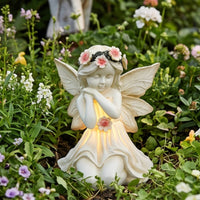 Solar Garden Angel Statue Lighted Garden Angel with Solar Panel Statue with LEDs Weather Resistant Hand-Painted for Flower Bed