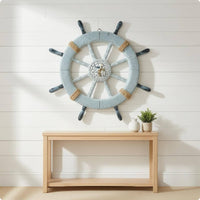 Rope-Wrapped Ship Wheel Wall Decor Artisanal Nautical Wall Hanging Vintage Look Decorative Ship Wheel Sturdy Craftsmanship for Indoor, Living Room, Bedroom