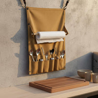 Canvas Cutlery Roll with Paper Towel Holder Wear-Resistant Hanging Utensil Storage Simple to Use to Clean Camping Utensil Roll Bag for Barbecue, Tent