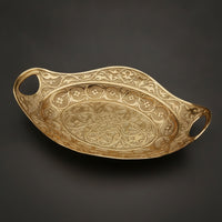 Filigree Tray Decorative Metal Tray with Handles Ornamental Bowl Lustrous Embossed for Home Decorators, Coffee Table, Entryway