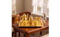 Miniature Tea Set with Tray Embossed Dollhouse Tea Service Decorative Toy for Collectors