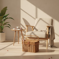 Structured Rectangular Wicker Storage Basket Bin Secure Latch Lidded Basket Organizing Decorative for Picnic