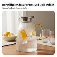 Elegant Design 1500ml Borosilicate Glass Pitcher Hot & Cold Beverages Heat Resistant Glass Pitcher Easy to Clean for Families, Kitchen, Home