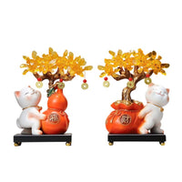Fortune Cat with Money Tree Traditional Tabletop Decoration Compact Decor for Homeowners
