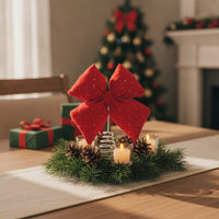 Christmas Bow with Spring Base Three-Dimensional Standing Bow Ornament Holiday Decoration Upright Spiral for Tabletop, Mantel