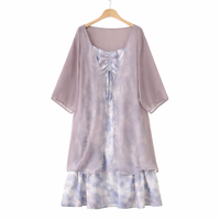 Wedding Guest Dress and Jacket Set for Women with Floral Print, Plus Size Backless Ruffle Two Piece with Cardigan, Extended Sizing