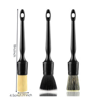 3 Pieces Long Handle Car Detailing Brush Set Zippered Mesh Bag Auto Detailing Brushes Hanging Hole Car Cleaning Brush Kit Multi-Purpose for Tight Areas