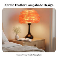 Feather Table Lamp Dimmable Bedside Feather Lamp Romantic Atmosphere Soft Bedside Lamp for Girls, Women, Bedroom, Nursery, Living Room