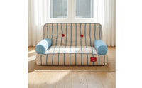 Light Blue Striped Pet Sofa Bed Button Accents Pet Sofa Bed Vintage Padded Cushion Cushioned