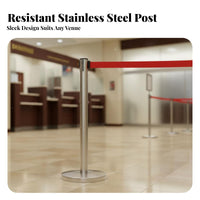 Anti-Slip Base Retractable Belt Stanchion Heavy-Duty Stainless Steel Queue Post Long-Lasting Queue Line Pole Flexible Configuration for Security Personnel, Venue Managers, Business Owners, Airports, Hotels, Exhibition Halls, Retail Shop S
