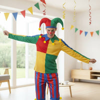Clown Costume Halloween Clown Outfit with Hat Striped Court Fool Costume for Carnival, Stage Performance