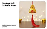 Gold Lucky Bag Hanging Ornament, Indoor Bonsai Decor for Living Room, Holiday Arrangement