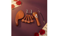 Violin Chinrest Tailpiece Pegs Set Flower Inlay 4/4 Violin Fittings Set for Violinists
