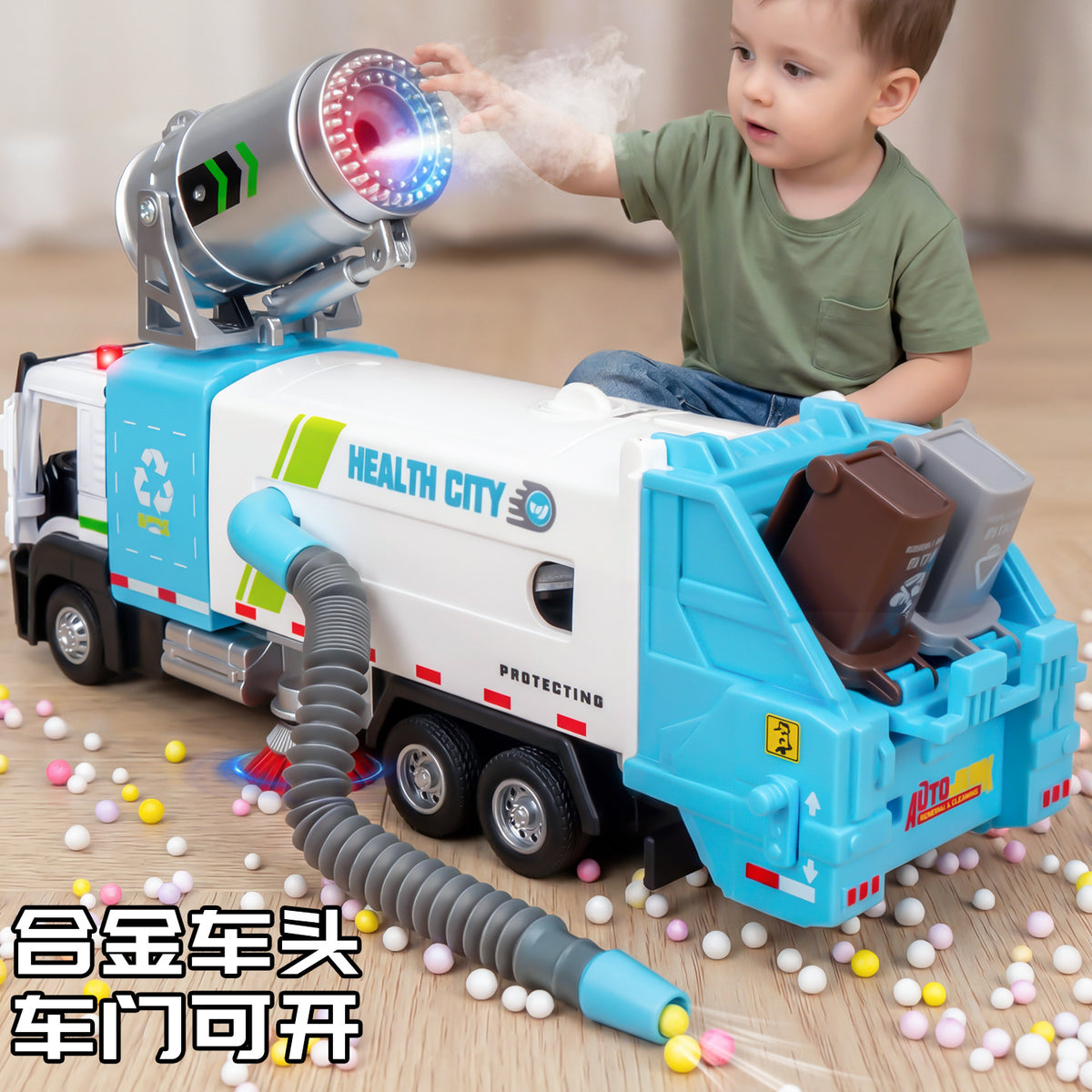 Alloy Garbage Truck Toy with Vacuum and Spray Functions