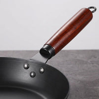 Frying Pan for Stir Fry and Searing Steak Pan, Heavy Duty Refined Iron with Hammered Texture, Induction Hob Compatible Wood Handle, 1 Pack