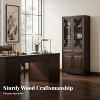 Multi-Compartment Hutch with Glass Doors Modern Chinese Design book storage unit hardwood Wood Construction shelving unit unit for Book Lovers, Collectors, Study Room