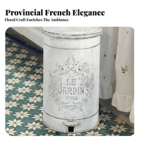 Vintage-Style Pedal Trash Can Distressed Finish Metal Trash Can Embossed Floral Garden Container Handshands-Off