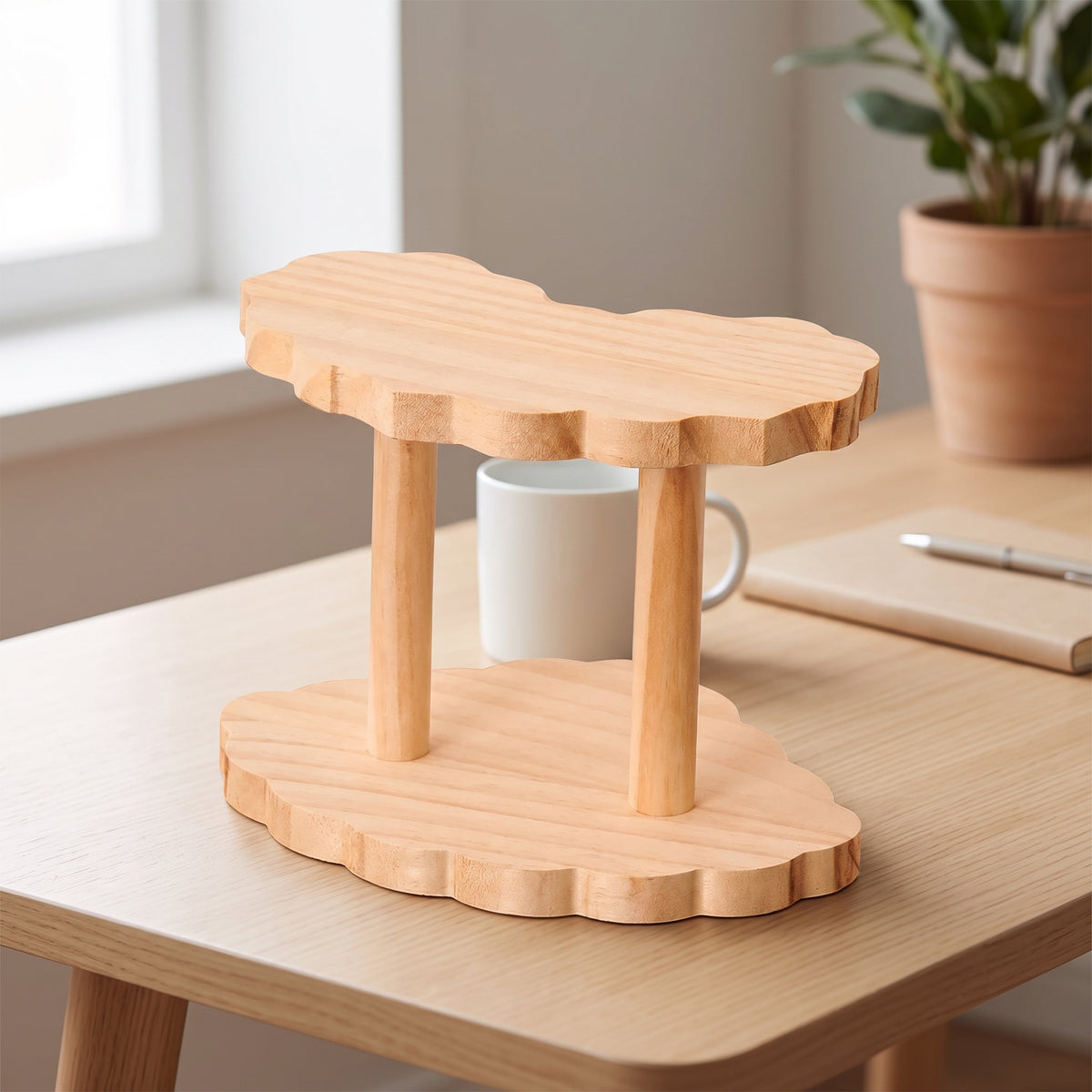 Solid Wood Display Stand for Collectibles, Figurines, and Small Plants - Tiered Desktop Organizer
