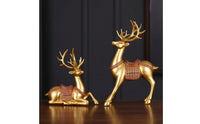 Tabletop Deer Figurines Sculptural Deer Figurine Ornate Sculptures with Antlers Gold-Trimmed for Living Room, Entryway, Mantel, TV Cabinet
