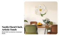 Nordic Design 3D Petal Clock Non-Ticking Decorative Floral Clock Easy to Install for Interior Designers, Renters, Living Room, Bedroom