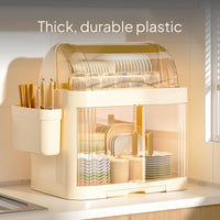 2-Tier Dish Storage Cabinet with Lid and Draining Rack
