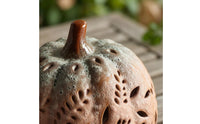 Reactive Glaze Hollow Ceramic Pumpkin Hand-Carved Lighted Pumpkin Ornament Openwork Cutouts Fall Decoration Battery-Powered