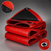 Heavy-Duty Waterproof PE Tarpaulin, Red/Black, UV-Resistant, High-Density Woven Cover Cloth