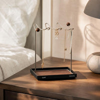 Jewelry Stand Tabletop Jewelry Organizer with Tray Desktop Necklace Holder with Wood Base for Vanity, Bedside Table