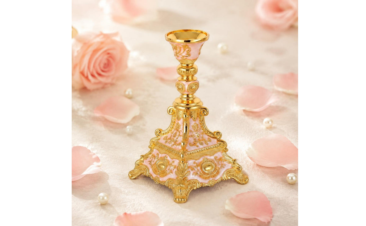 Ornate Candlestick Holder Glossy Metallic Look Single Head Candlestick Holder