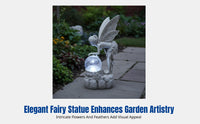 Solar Crystal Sphere Fairy Resin Decoration, Outdoor Garden Colorful LED, Magical Sculpture