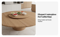 Round Wooden Dining Table Solid Wood Dining Table with Rotating Tray Annealed Glass Turntable Home Furniture for Homeowners, Event Hosts, Kitchen