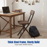 Portable Folding Chair, Leather Backrest, No Assembly, Home, Balcony, Training