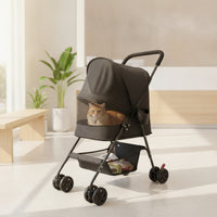Foldable Pet Stroller with Cup Holder Breathable Pet Stroller with Storage Basket Lightweight Collapsible for Small Dogs, Cats, Outdoor Walks, Travel