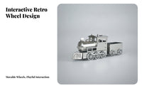 Industrial Style Stainless Steel Train Ornament Polished Silver Steam Engine Sculpture Spoked Wheels Metal Train Ornament Display Piece