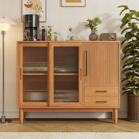 Sideboard Cabinet Modern Wooden Sideboard Minimalist Cabinet with Glass Doors for Dining Room, Kitchen