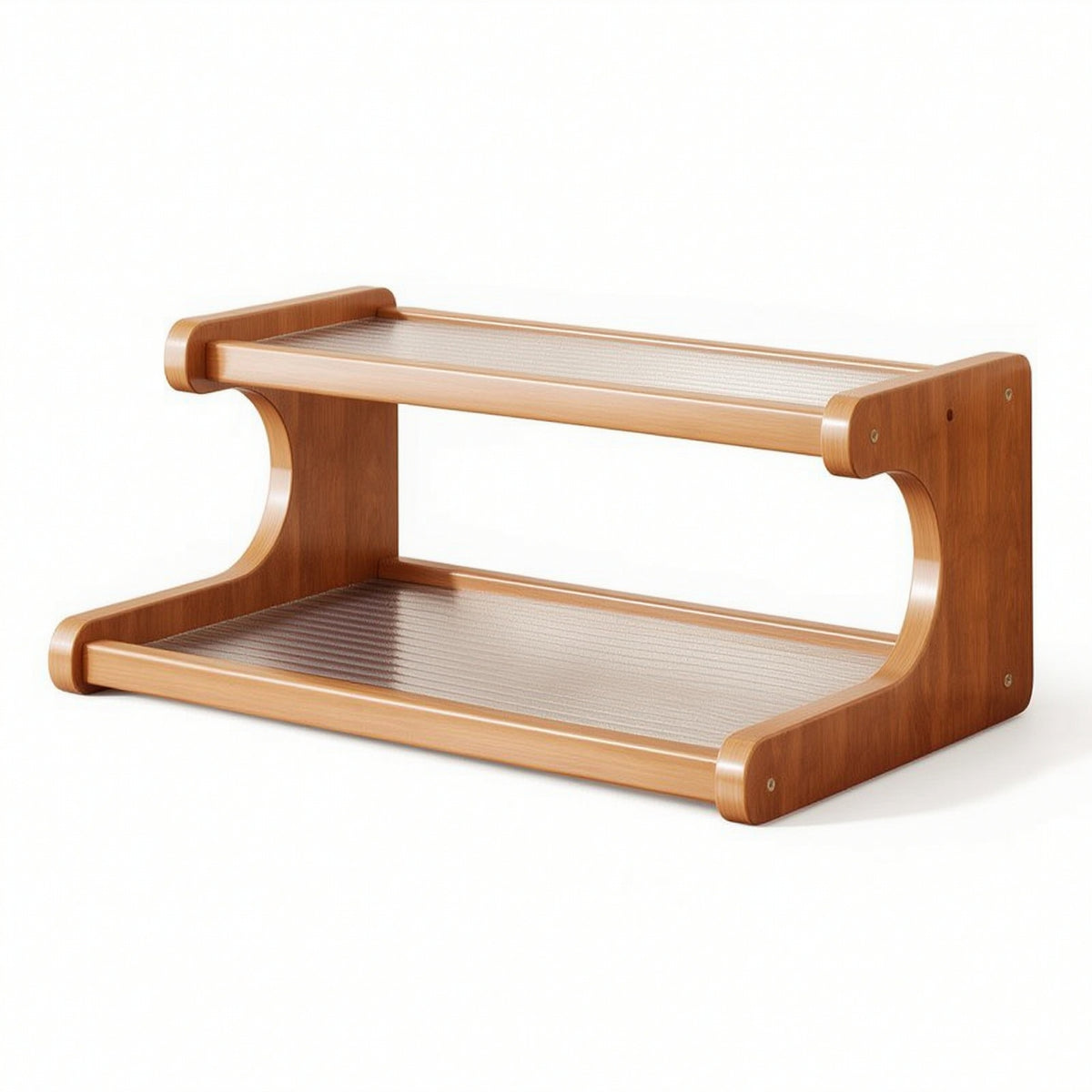 Compact Wooden Desktop Rack Ribbed Tabletop Shelf with Rounded Corners Natural Tabletop Shelf Sturdy for Coffee Station