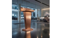 Slanted-Top Metal Lectern with Door Freestanding Presentation Podium with Cabinet Industrial Standing Podium with Shelf Tapered for Speakers, Receptionists, Lecture Halls, Hotel Lobbies, Sales Offices