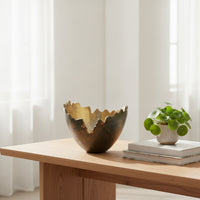 Folded Metal Bowl Antique-Style Bowl with Hammered Finish Wavy for Tabletop, Entryway