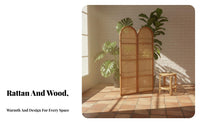 Foldable Design Arched Rattan Screen with Shelves French Design Folding Screen with Shelves Movable Room Divider Freestanding for Apartment Dwellers, Homeowners, Telecommuting Workers, Bedroom, Home Office, Dining Area