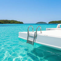 Mirror-Polished Boat Boarding Ladder Non-Slip Treads Folding Boat Ladder Curved Handrails Marine Accessory Cylindrical Frame