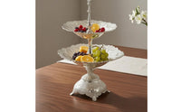 Double Layer Fruit Tray Central Handle Pedestal Fruit Tray Silver Colored Serving Plates for Home Display