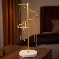 Gold-Toned Jewelry Stand with Spiral Branch Decorative Necklace Holder with Round Base Metal Necklace Holder Countertop for Vanity, Dresser, Bedside Table