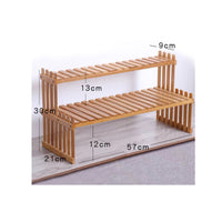 unobstructedSided Double-Layer Bamboo Plant Stand Rectangular Slatted Bamboo Plant Shelf Compact Garden Furniture Space Saving