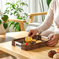 Ergonomic Rattan Serving Tray Woven Serving Tray with Handles Rustic Tabletop Organizer Decorative for Hosts