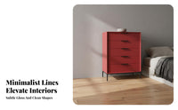 Varnish Ed Finish 5 Drawer Dresser Light Luxury Design Minimalist Storage Cabinet Fully Assembled 5-Drawer Dresser Multi-Functional for Apartment Dwellers, Homeowners, Parents, Living Room, Closet, Hallway, Nursery