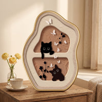 Gold-Toned Crystal-Ceramic Picture Textured Picture with Wood Backboard Layered Plaque Neutral for Bedroom